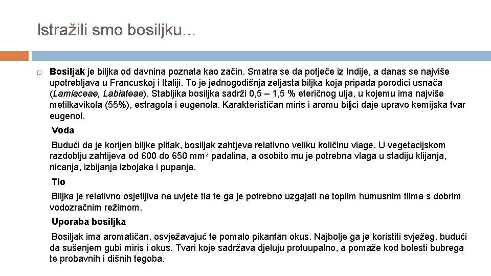 Istražili smo bosiljku. . . Bosiljak je biljka od davnina poznata kao začin. Smatra