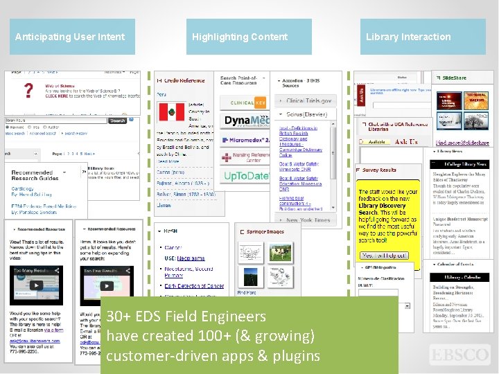 Anticipating User Intent Highlighting Content 30+ EDS Field Engineers have created 100+ (& growing)