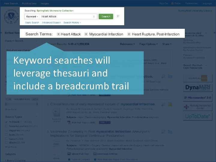 Keyword searches will leverage thesauri and include a breadcrumb trail g 