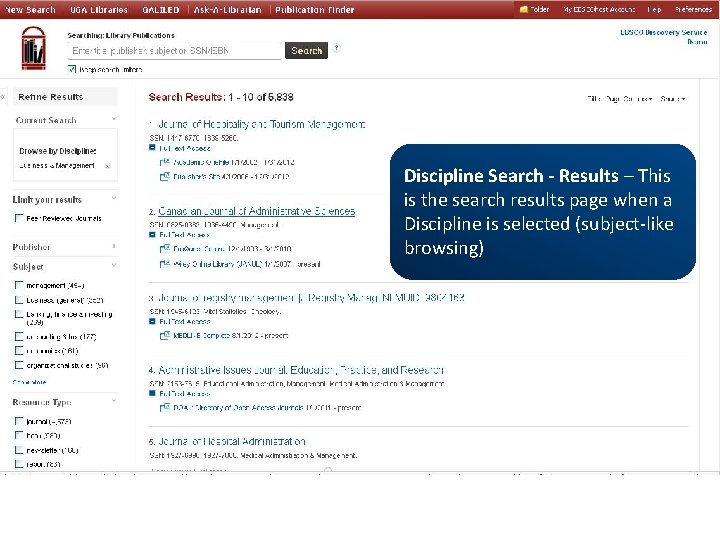 Discipline Search - Results – This is the search results page when a Discipline