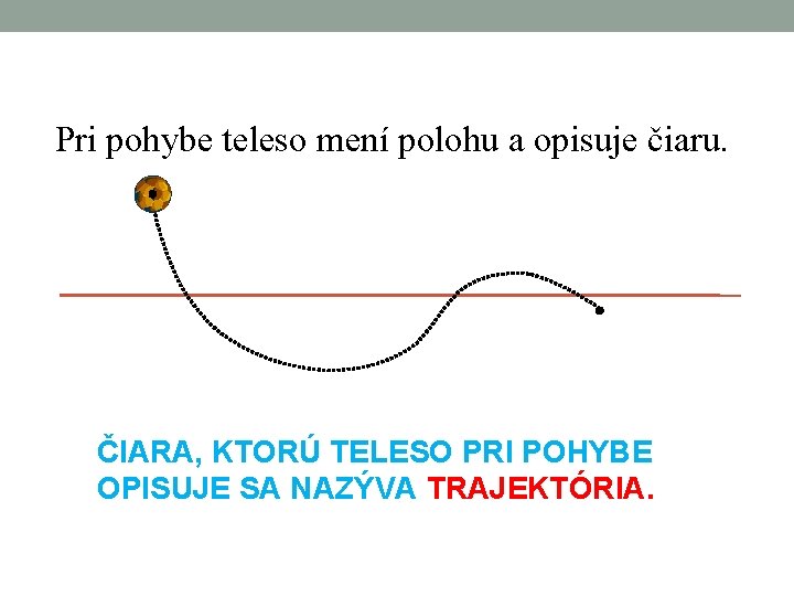 Pri pohybe teleso mení polohu a opisuje čiaru. ČIARA, KTORÚ TELESO PRI POHYBE OPISUJE