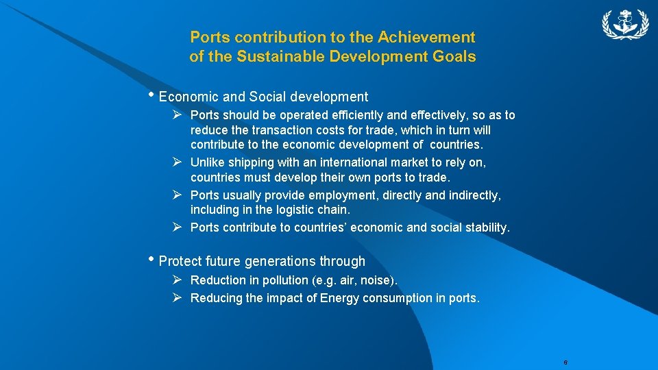 Ports contribution to the Achievement of the Sustainable Development Goals • Economic and Social