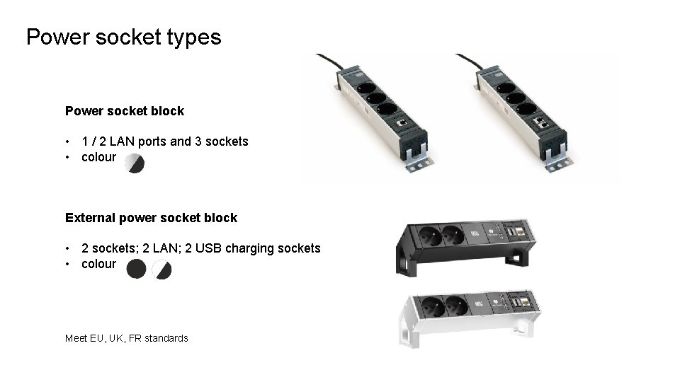 Power socket types Power socket block • 1 / 2 LAN ports and 3