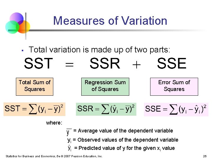Measures of Variation § Total variation is made up of two parts: Total Sum