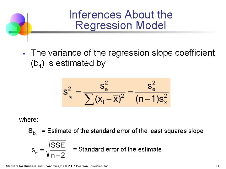 Inferences About the Regression Model § The variance of the regression slope coefficient (b