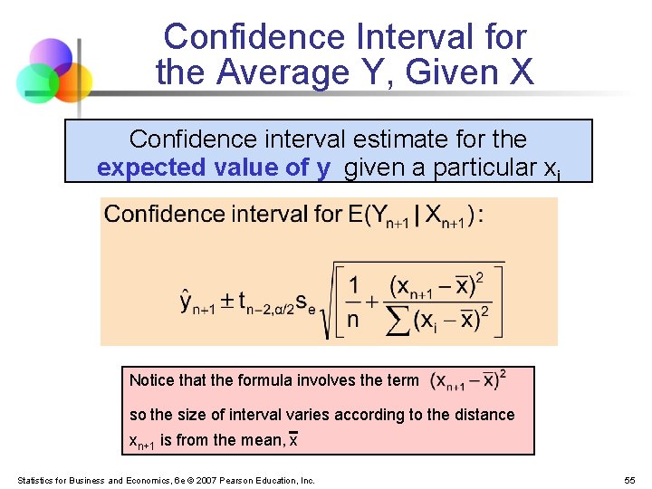 Confidence Interval for the Average Y, Given X Confidence interval estimate for the expected