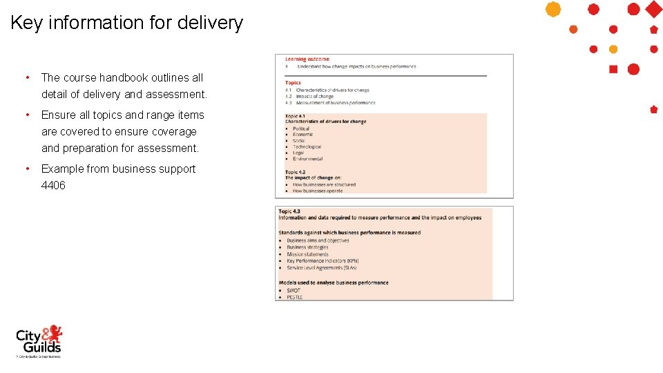 Key information for delivery • The course handbook outlines all detail of delivery and