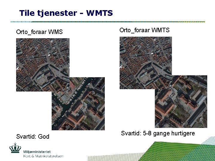 Tile tjenester - WMTS Orto_foraar WMS Svartid: God Orto_foraar WMTS Svartid: 5 -8 gange