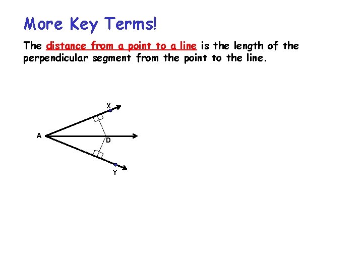 More Key Terms! The distance from a point to a line is the length