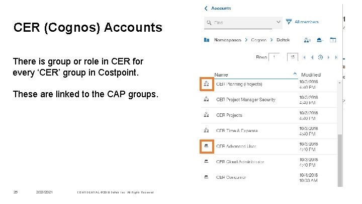 CER (Cognos) Accounts There is group or role in CER for every ‘CER’ group