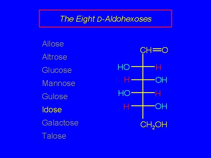 The Eight D-Aldohexoses Allose CH Altrose O Mannose HO H OH Gulose HO H
