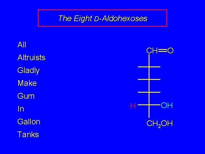 The Eight D-Aldohexoses All CH Altruists O Gladly Make Gum In Gallon Tanks H The Eight D-Aldohexoses All CH Altruists O Gladly Make Gum In Gallon Tanks H