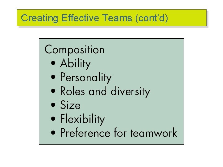Creating Effective Teams (cont’d) 