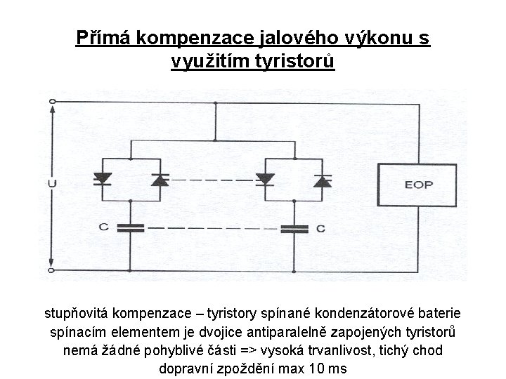 Přímá kompenzace jalového výkonu s využitím tyristorů stupňovitá kompenzace – tyristory spínané kondenzátorové baterie