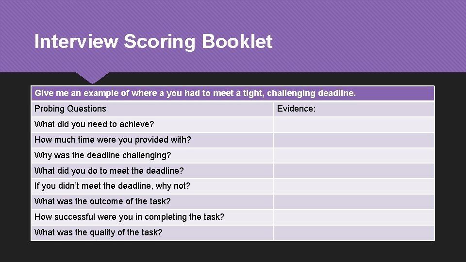 Interview Scoring Booklet Give me an example of where a you had to meet