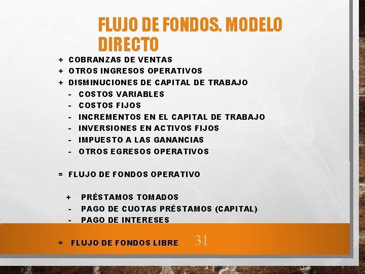 FLUJO DE FONDOS. MODELO DIRECTO + COBRANZAS DE VENTAS + OTROS INGRESOS OPERATIVOS +