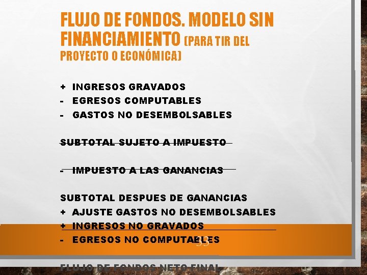 FLUJO DE FONDOS. MODELO SIN FINANCIAMIENTO (PARA TIR DEL PROYECTO O ECONÓMICA) + INGRESOS