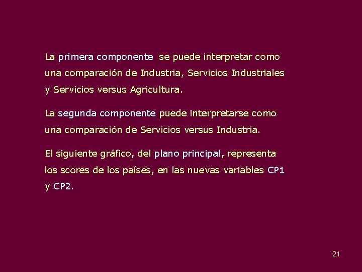 La primera componente se puede interpretar como una comparación de Industria, Servicios Industriales y