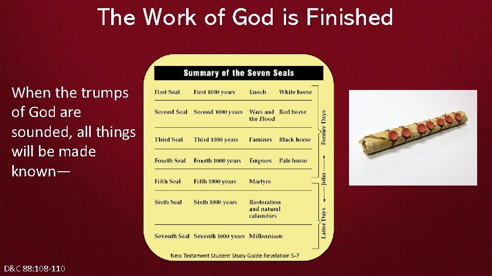 The Work of God is Finished When the trumps of God are sounded, all