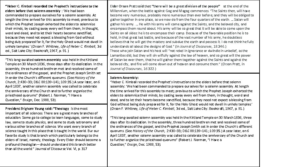 “Heber C. Kimball recorded the Prophet’s instructions to the elders before that solemn assembly