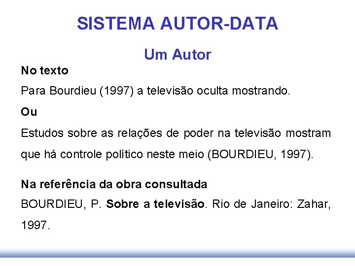 SISTEMA AUTOR-DATA Um Autor No texto Para Bourdieu (1997) a televisão oculta mostrando. Ou