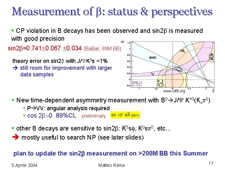 Measurement of b: status & perspectives • CP violation in B decays has been