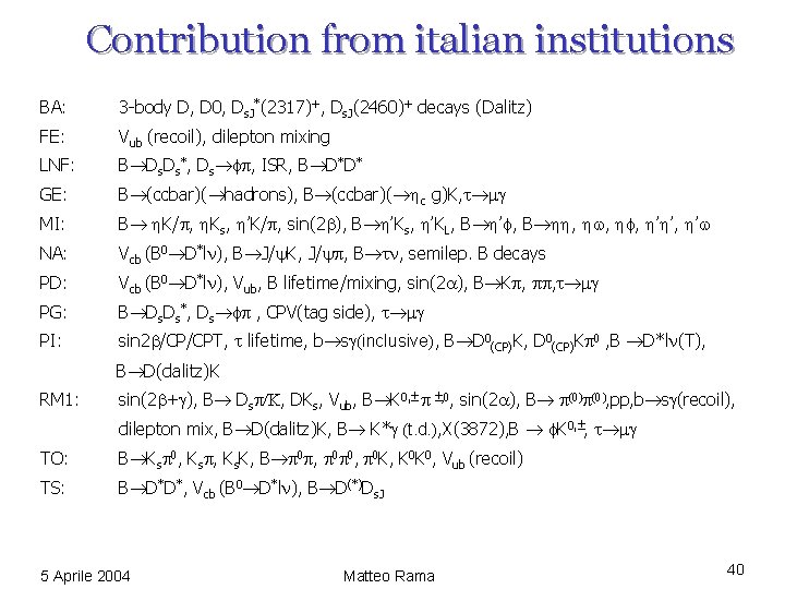 Contribution from italian institutions BA: 3 -body D, D 0, Ds. J*(2317)+, Ds. J(2460)+