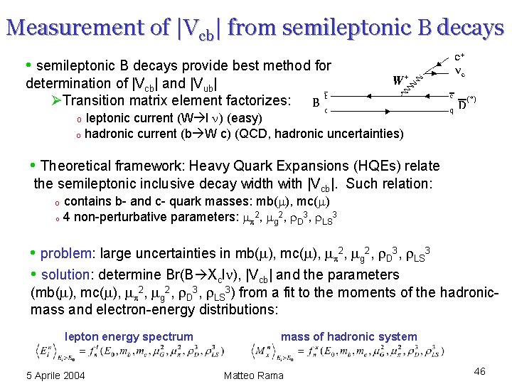 Measurement of |Vcb| from semileptonic B decays • semileptonic B decays provide best method