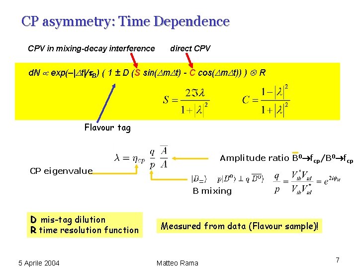 CP asymmetry: Time Dependence CPV in mixing-decay interference direct CPV d. N exp(–|Dt|/t. B)