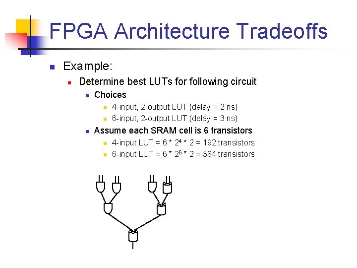 FPGA Architecture Tradeoffs n Example: n Determine best LUTs for following circuit n Choices