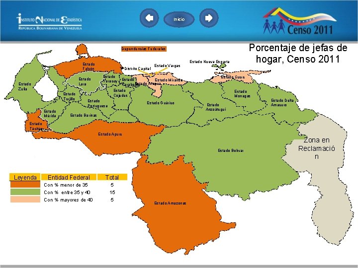 Inicio Porcentaje de jefas de hogar, Censo 2011 Dependencias Federales Estado Falcón Estado Lara