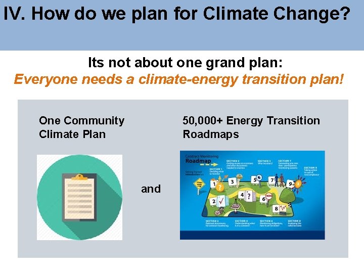 IV. How do we plan for Climate Change? Its not about one grand plan: