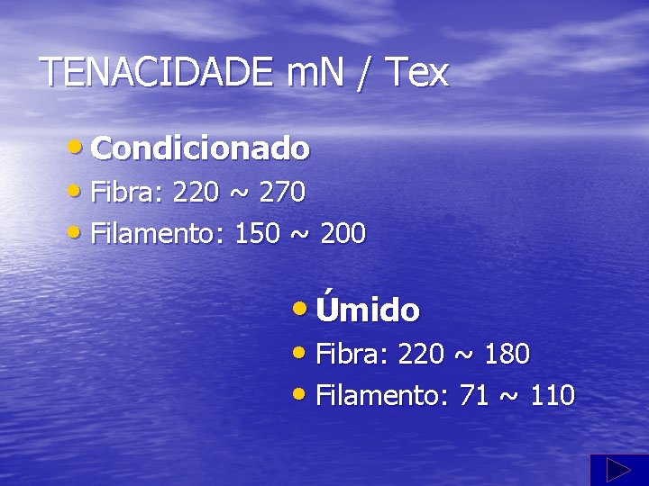 TENACIDADE m. N / Tex • Condicionado • Fibra: 220 ~ 270 • Filamento: