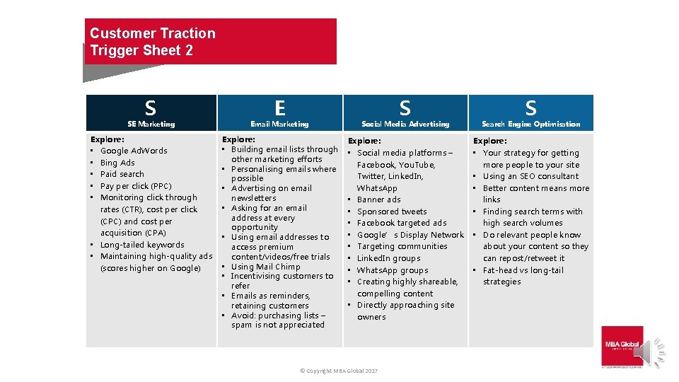 Customer Traction Trigger Sheet 2 S E S S SE Marketing Email Marketing Social