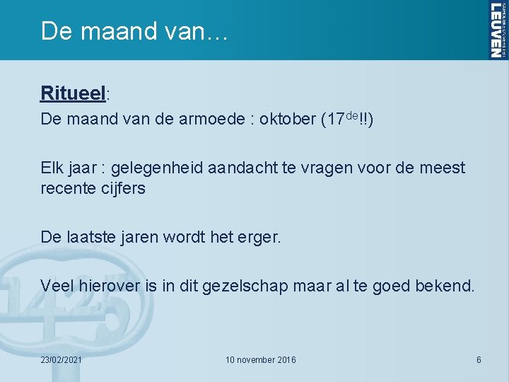 De maand van… Ritueel: De maand van de armoede : oktober (17 de!!) Elk