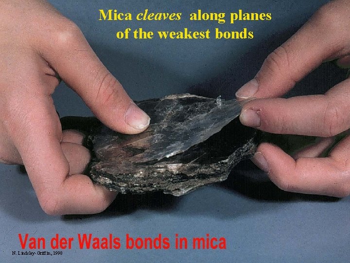 Mica cleaves along planes of the weakest bonds N. Lindsley-Griffin, 1998 