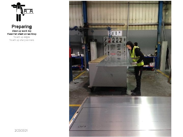 Preparing Clean up work top Place Flat sheet on worktop Touch up edges Touch
