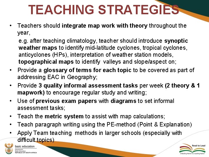 TEACHING STRATEGIES • Teachers should integrate map work with theory throughout the year, e. TEACHING STRATEGIES • Teachers should integrate map work with theory throughout the year, e.