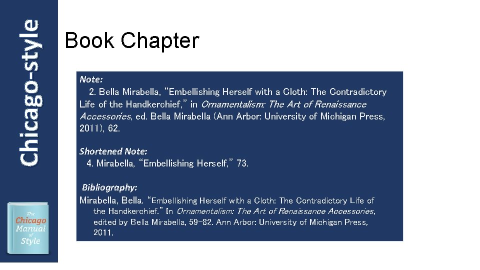 Chicago-style Book Chapter Note: 2. Bella Mirabella, “Embellishing Herself with a Cloth: The Contradictory