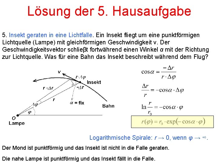 Lösung der 5. Hausaufgabe 5. Insekt geraten in eine Lichtfalle. Ein Insekt fliegt um