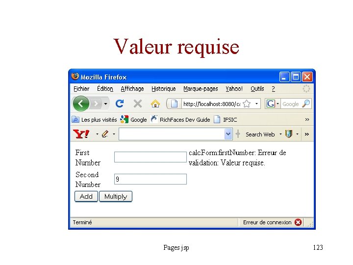 Valeur requise Pages jsp 123 