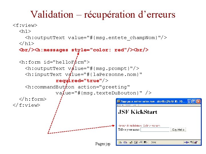 Validation – récupération d’erreurs <f: view> <h 1> <h: output. Text value="#{msg. entete_champ. Nom}"/>