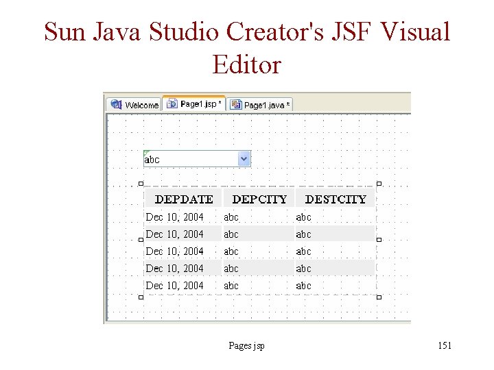 Sun Java Studio Creator's JSF Visual Editor Pages jsp 151 