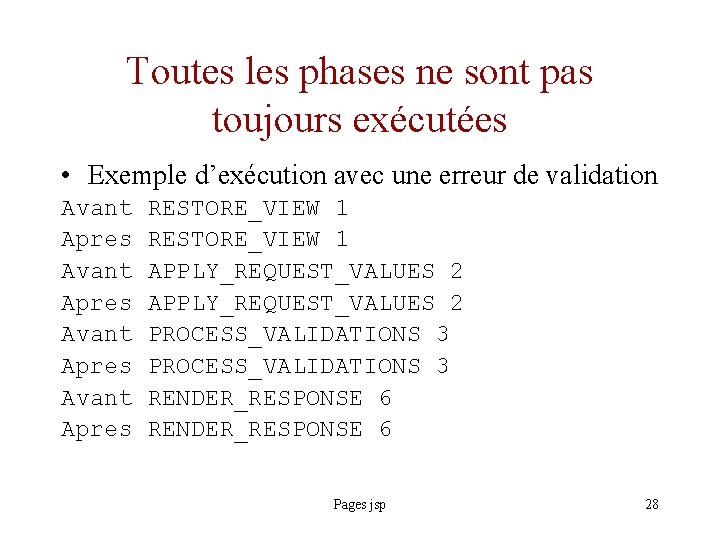 Toutes les phases ne sont pas toujours exécutées • Exemple d’exécution avec une erreur