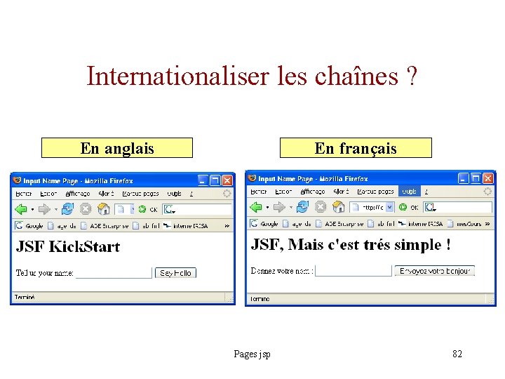 Internationaliser les chaînes ? En anglais En français Pages jsp 82 