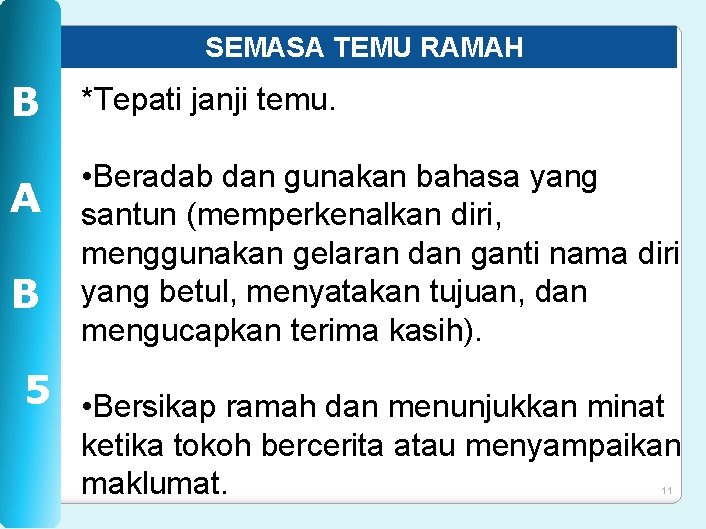 SEMASA TEMU RAMAH B *Tepati janji temu. A • Beradab dan gunakan bahasa yang