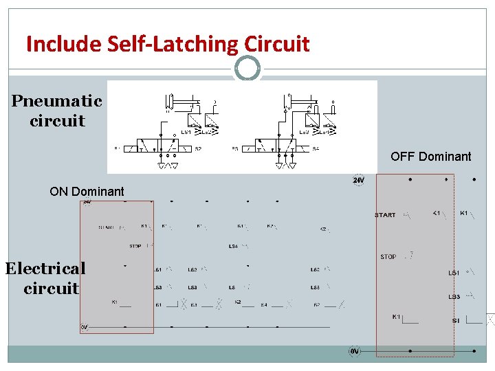 Include Self-Latching Circuit Pneumatic circuit OFF Dominant ON Dominant Electrical circuit 