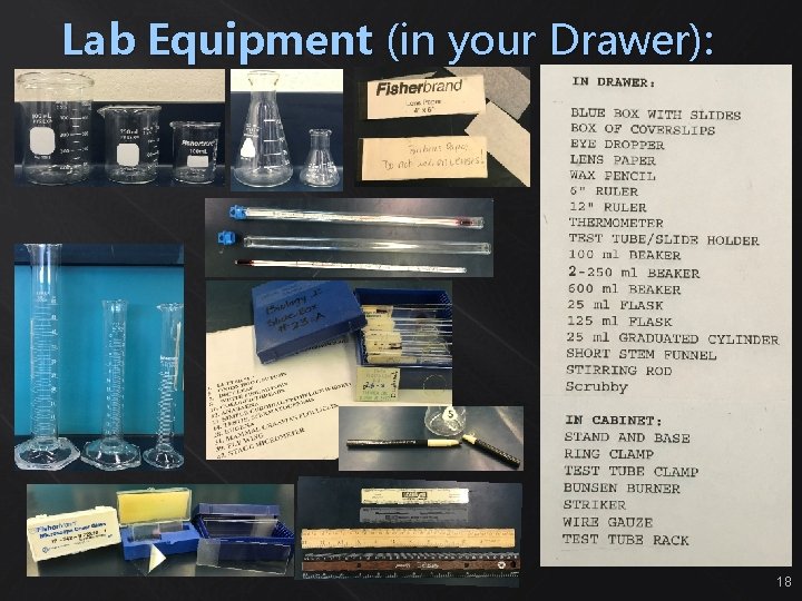 Lab Equipment (in your Drawer): 18 