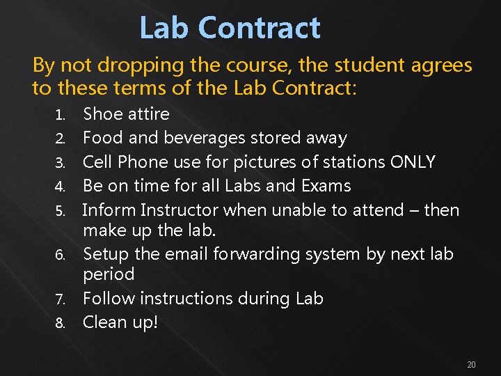 Lab Contract By not dropping the course, the student agrees to these terms of