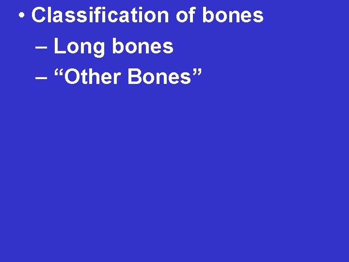  • Classification of bones – Long bones – “Other Bones” 